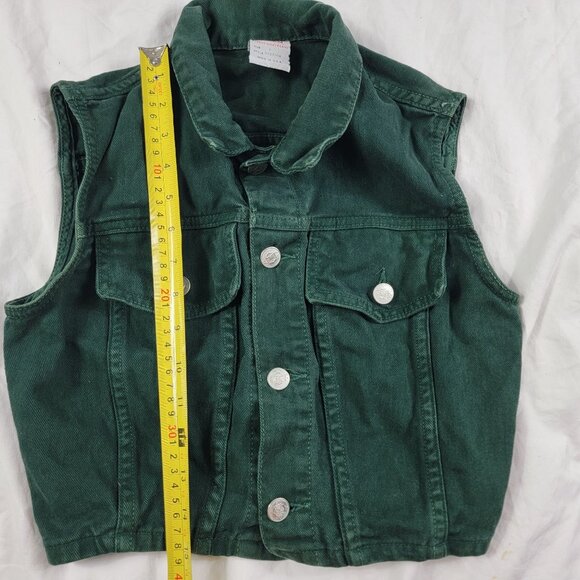Vintage Bongo Womens Small Green Denim Vest By Gene Montesano Casual Outdoors - Picture 8 of 9